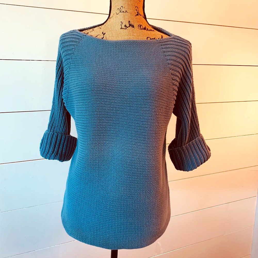 DKNY Cable Knit Cotton Sweater Medium Blue Gray